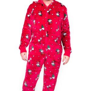 Peanuts Snoopy All Over Sherpa Pj/Zip Up Union Suit Sleepwear Red/White Multi